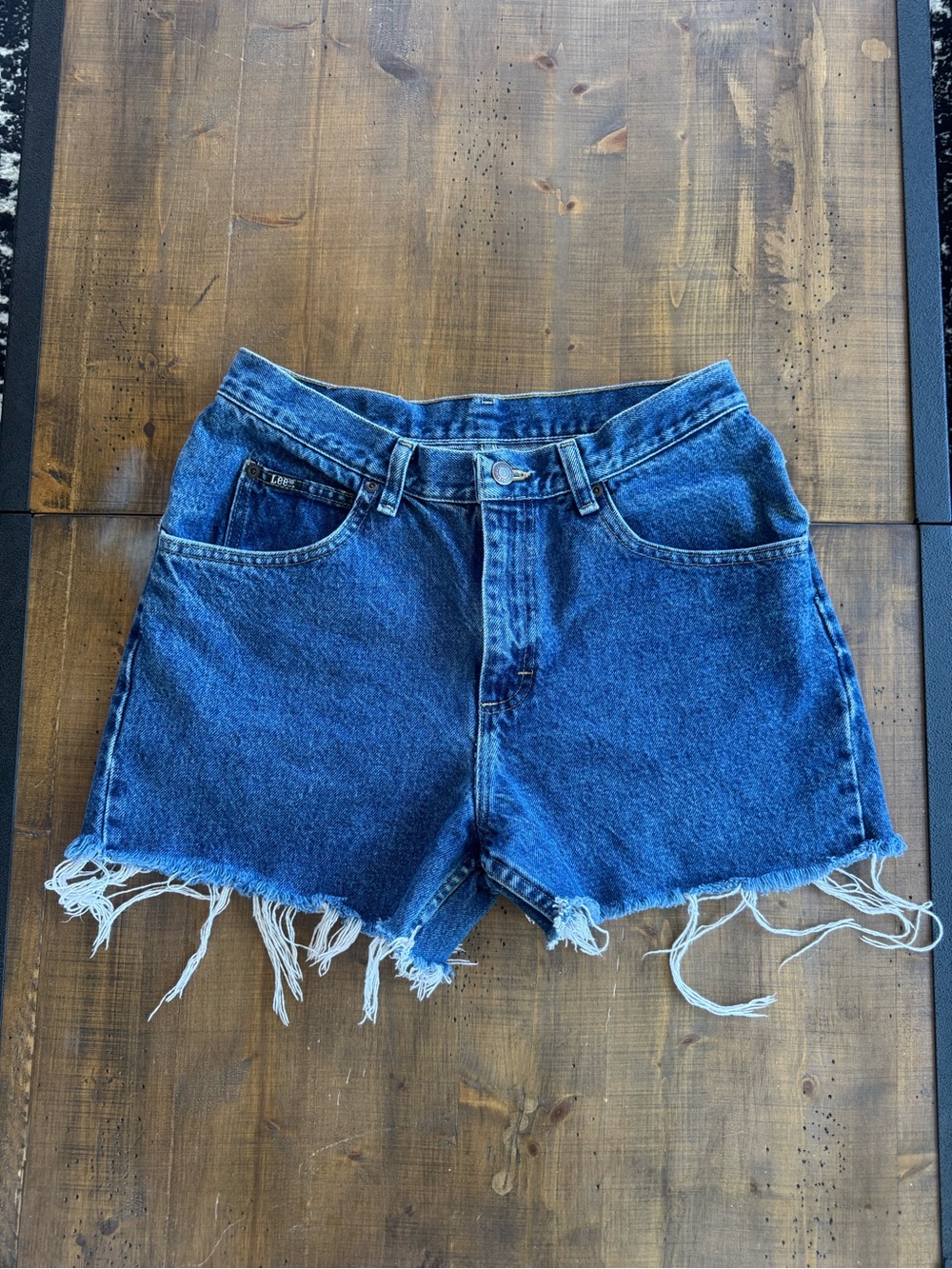 Lee Dark Blue Frayed Denim Cutoff Shorts